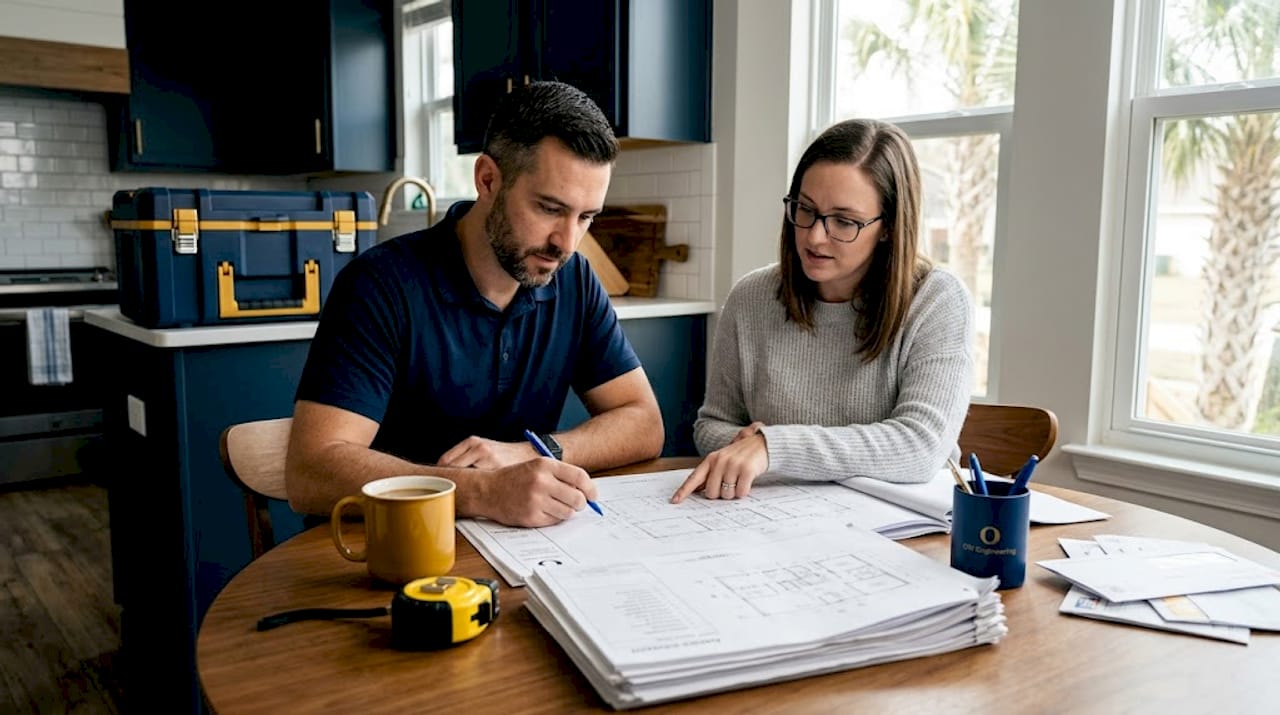 Homeowners reviewing construction project documents