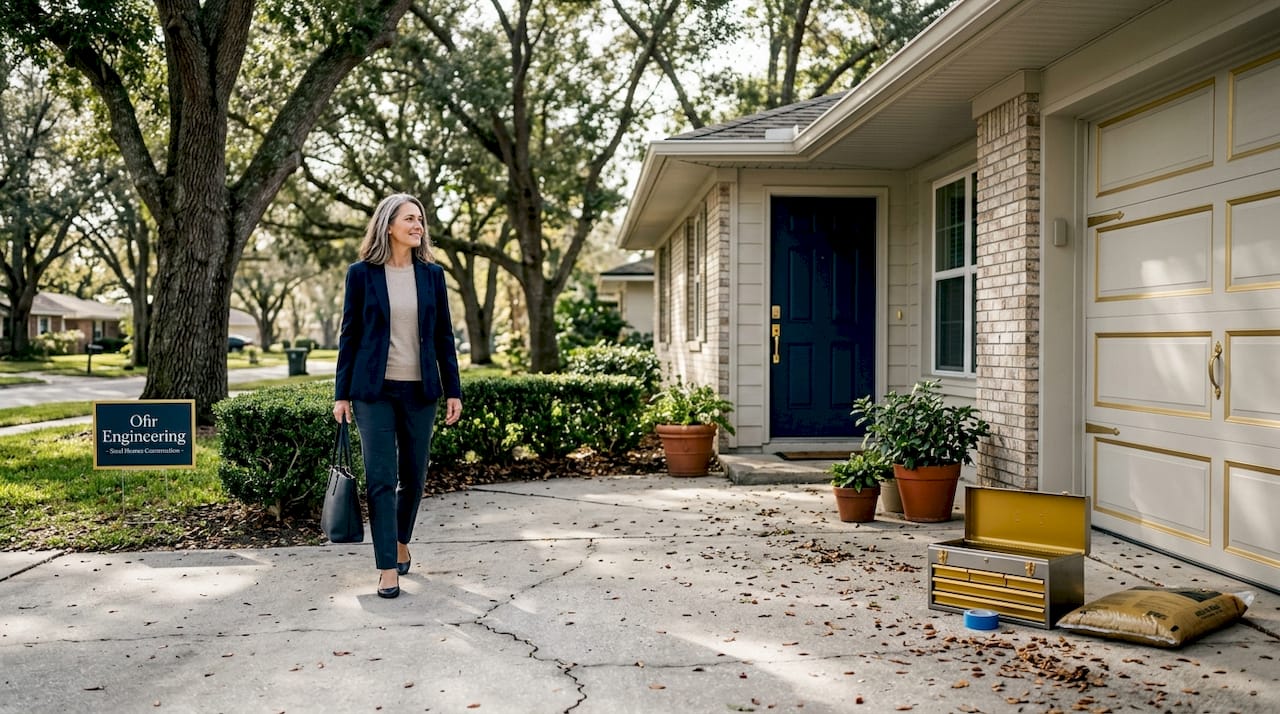 Homeowner walking to freshly renovated Jacksonville house