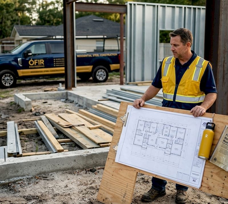 What Is a General Contractor? Jacksonville Homeowner's Guide General contractor reviews residential construction blueprints