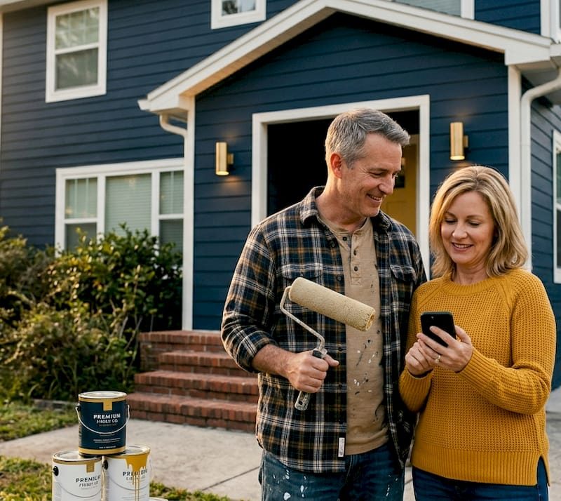 Top benefits of home remodeling for Jacksonville homeowners Couple reviewing remodeled Jacksonville home exterior