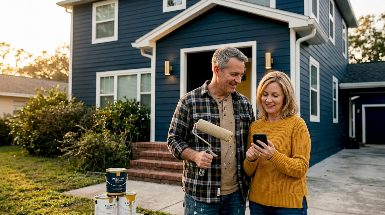 Couple reviewing remodeled Jacksonville home exterior